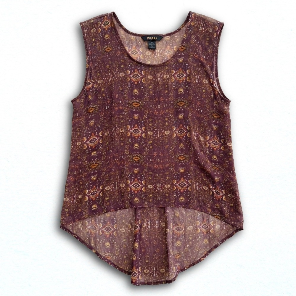 Band of Gypsies Burgundy Boho Medallion High Low Sleeveless Blouse Top Medium